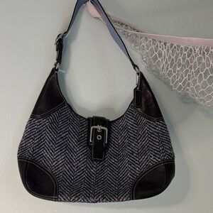 Coach Black and Gray Herringbone Shoulder Bag
